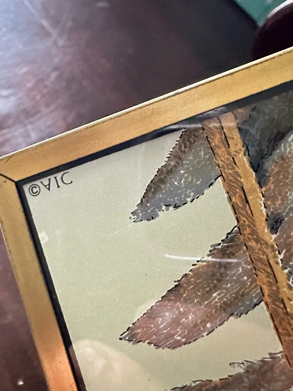 Bird Illustration Hanging Plaque with Gold Frame - Blue, Brown, Cream